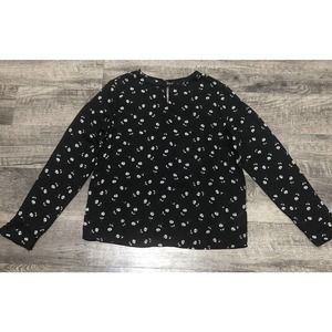 Calliope Women's Blouse Top Size M Chest 38” Ruffle Sleeve Black Floral C15